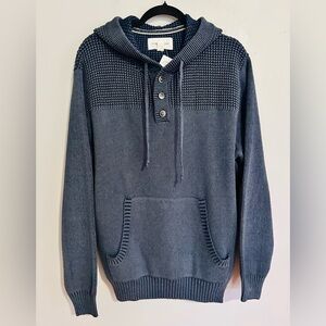 Sun + Stone Textured Knit Hoodie M Blue Cotton Henley Coastal Dadcore NWT